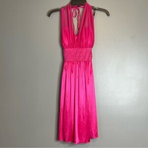 My Michelle Hot Pink Silky Halter With Beads Prom Dress Medium (Juniors)